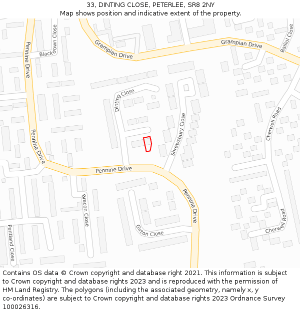 33, DINTING CLOSE, PETERLEE, SR8 2NY: Location map and indicative extent of plot