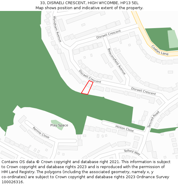 33, DISRAELI CRESCENT, HIGH WYCOMBE, HP13 5EL: Location map and indicative extent of plot