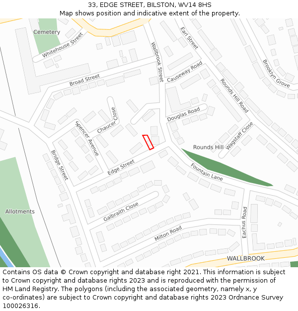 33, EDGE STREET, BILSTON, WV14 8HS: Location map and indicative extent of plot