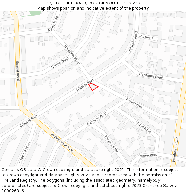 33, EDGEHILL ROAD, BOURNEMOUTH, BH9 2PD: Location map and indicative extent of plot