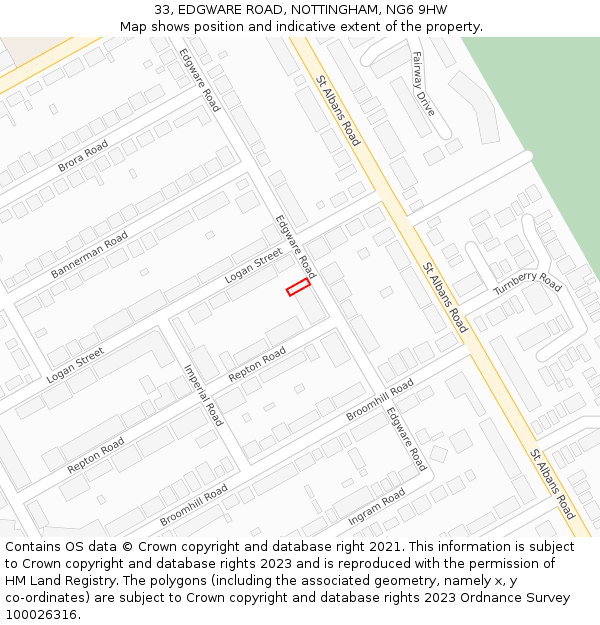 33, EDGWARE ROAD, NOTTINGHAM, NG6 9HW: Location map and indicative extent of plot