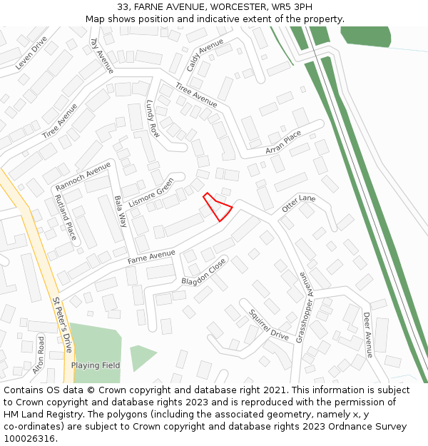 33, FARNE AVENUE, WORCESTER, WR5 3PH: Location map and indicative extent of plot