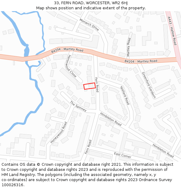 33, FERN ROAD, WORCESTER, WR2 6HJ: Location map and indicative extent of plot