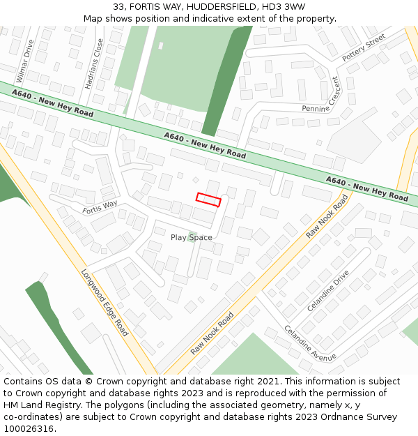 33, FORTIS WAY, HUDDERSFIELD, HD3 3WW: Location map and indicative extent of plot