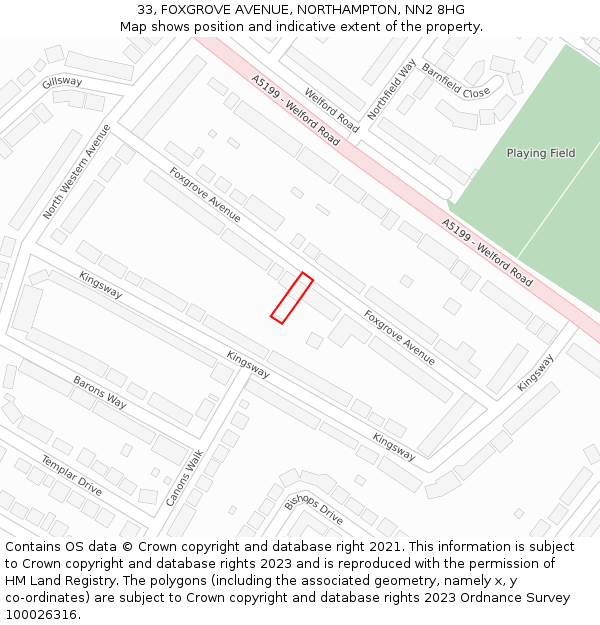 33, FOXGROVE AVENUE, NORTHAMPTON, NN2 8HG: Location map and indicative extent of plot