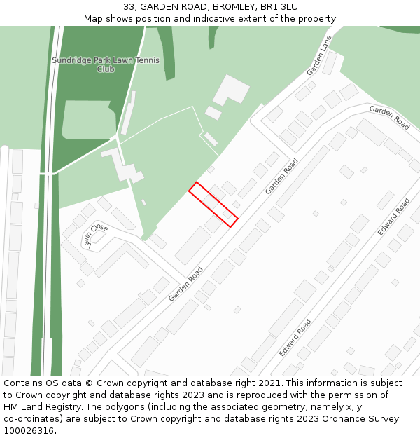 33, GARDEN ROAD, BROMLEY, BR1 3LU: Location map and indicative extent of plot