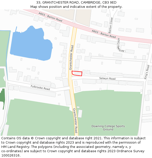 33, GRANTCHESTER ROAD, CAMBRIDGE, CB3 9ED: Location map and indicative extent of plot