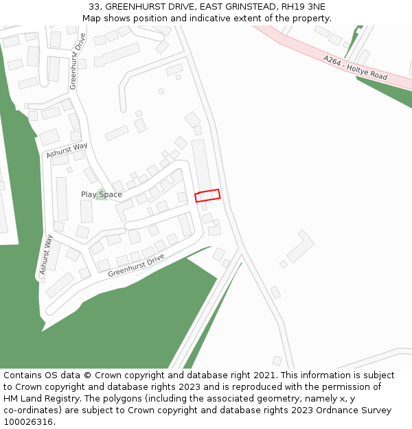 33, GREENHURST DRIVE, EAST GRINSTEAD, RH19 3NE: Location map and indicative extent of plot