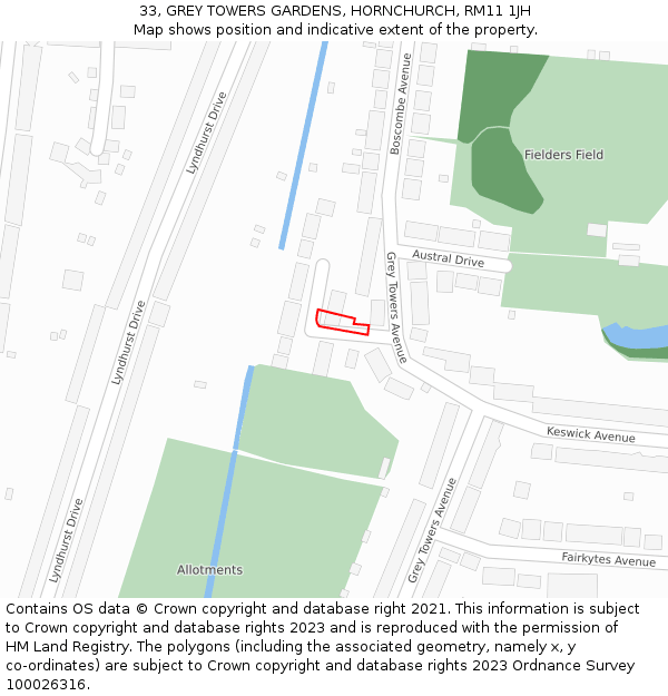 33, GREY TOWERS GARDENS, HORNCHURCH, RM11 1JH: Location map and indicative extent of plot