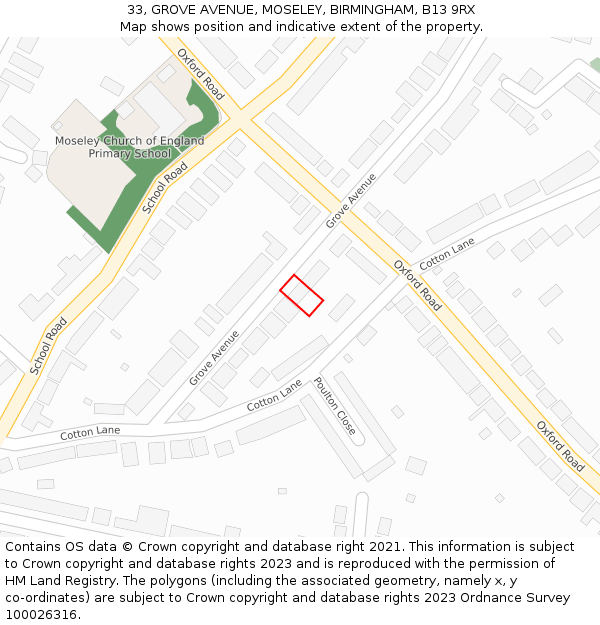 33, GROVE AVENUE, MOSELEY, BIRMINGHAM, B13 9RX: Location map and indicative extent of plot