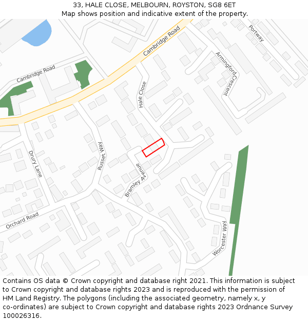 33, HALE CLOSE, MELBOURN, ROYSTON, SG8 6ET: Location map and indicative extent of plot