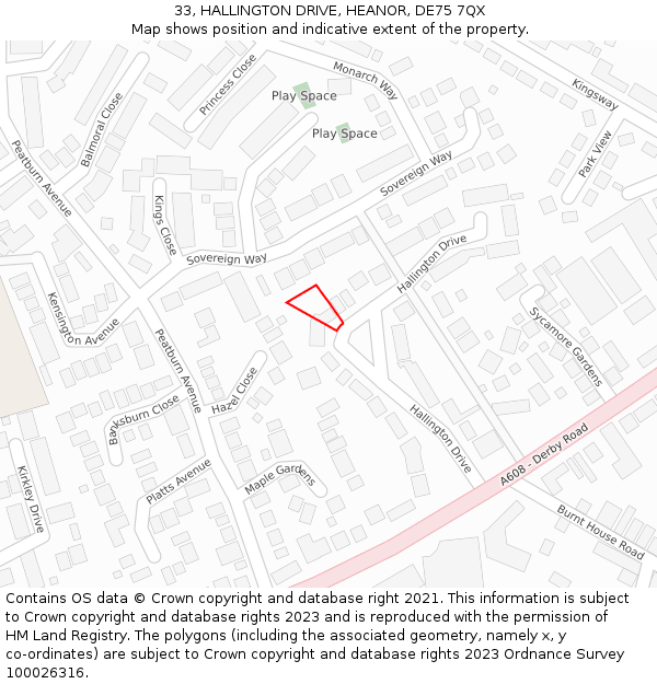 33, HALLINGTON DRIVE, HEANOR, DE75 7QX: Location map and indicative extent of plot