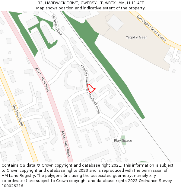 33, HARDWICK DRIVE, GWERSYLLT, WREXHAM, LL11 4FE: Location map and indicative extent of plot