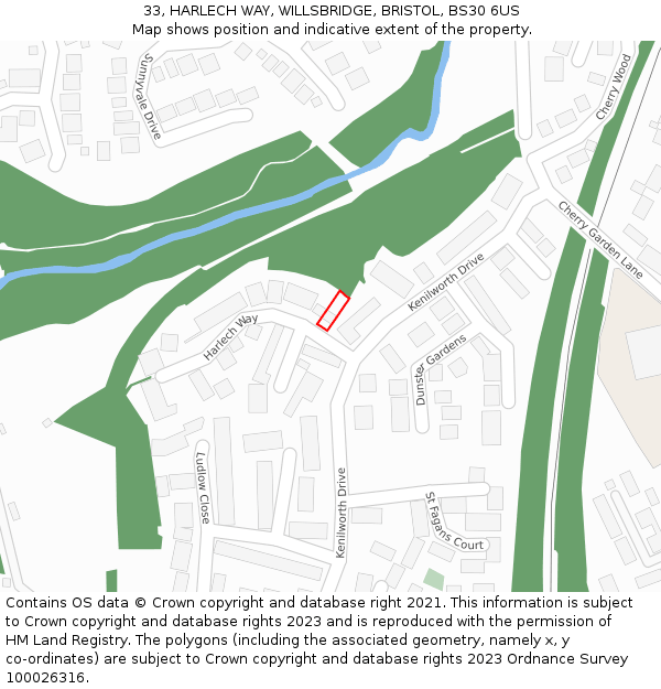 33, HARLECH WAY, WILLSBRIDGE, BRISTOL, BS30 6US: Location map and indicative extent of plot