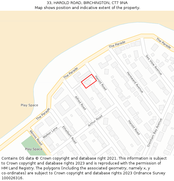 33, HAROLD ROAD, BIRCHINGTON, CT7 9NA: Location map and indicative extent of plot