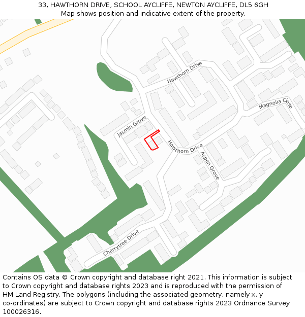 33, HAWTHORN DRIVE, SCHOOL AYCLIFFE, NEWTON AYCLIFFE, DL5 6GH: Location map and indicative extent of plot