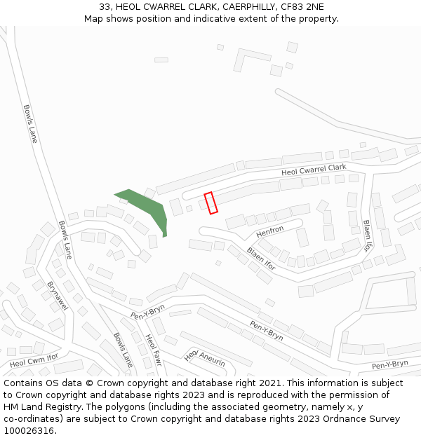 33, HEOL CWARREL CLARK, CAERPHILLY, CF83 2NE: Location map and indicative extent of plot