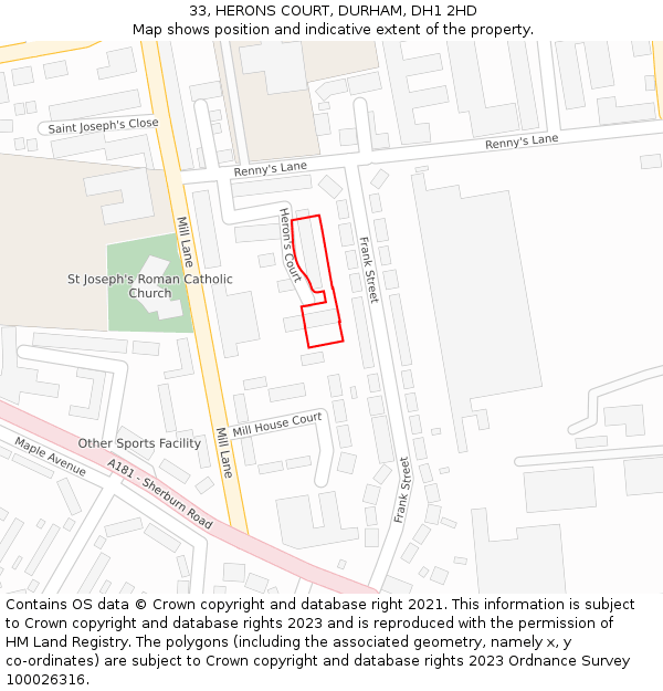 33, HERONS COURT, DURHAM, DH1 2HD: Location map and indicative extent of plot