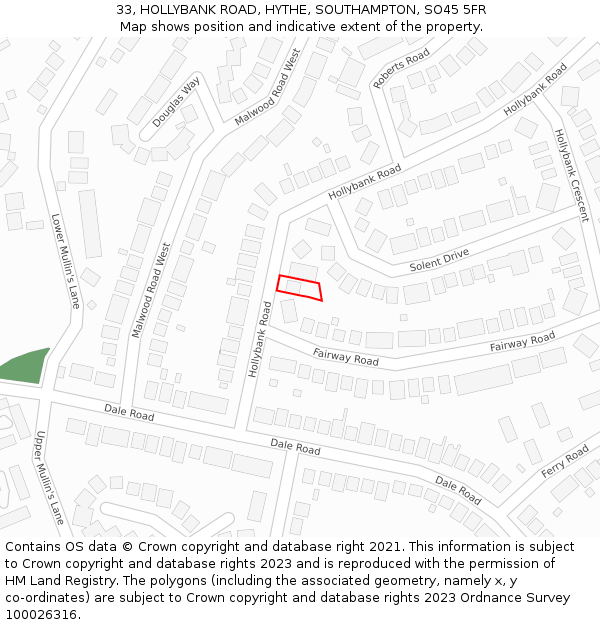 33, HOLLYBANK ROAD, HYTHE, SOUTHAMPTON, SO45 5FR: Location map and indicative extent of plot