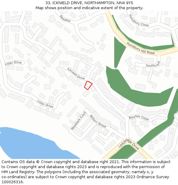 33, ICKNIELD DRIVE, NORTHAMPTON, NN4 9YS: Location map and indicative extent of plot