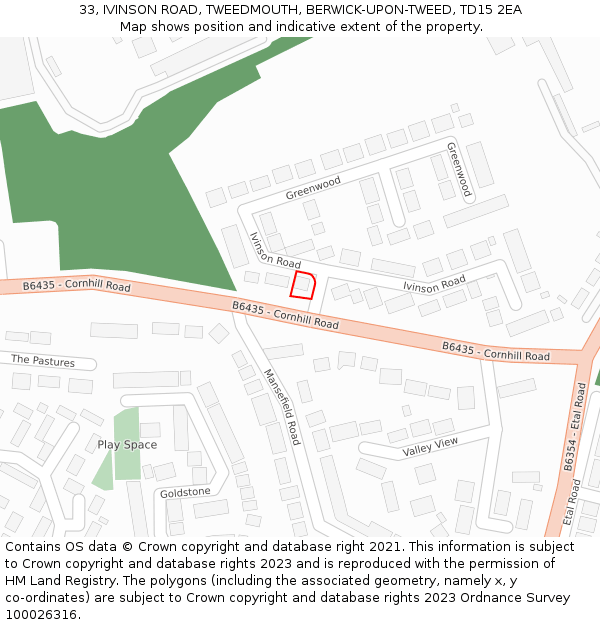 33, IVINSON ROAD, TWEEDMOUTH, BERWICK-UPON-TWEED, TD15 2EA: Location map and indicative extent of plot