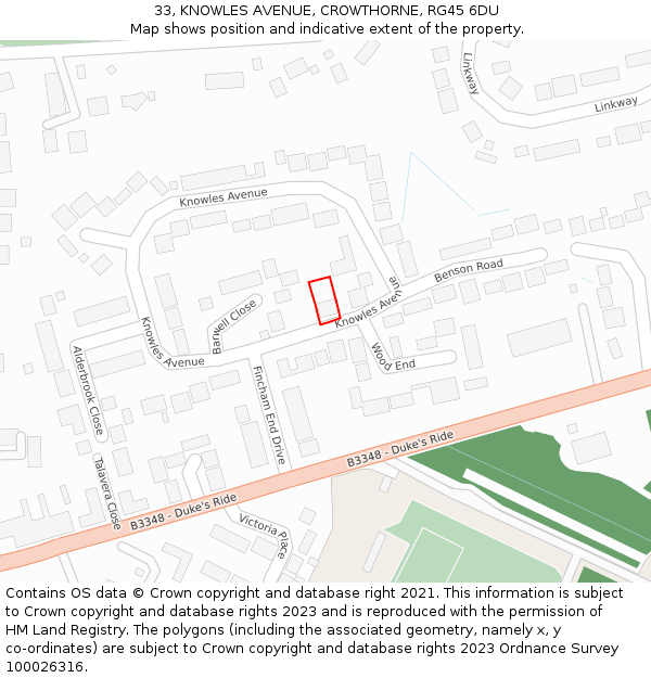 33, KNOWLES AVENUE, CROWTHORNE, RG45 6DU: Location map and indicative extent of plot