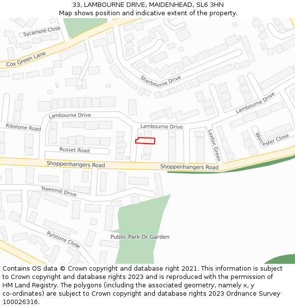 33, LAMBOURNE DRIVE, MAIDENHEAD, SL6 3HN: Location map and indicative extent of plot