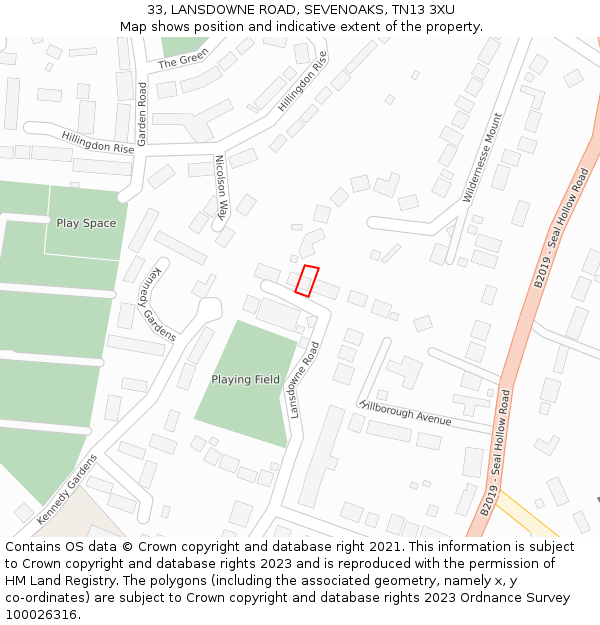 33, LANSDOWNE ROAD, SEVENOAKS, TN13 3XU: Location map and indicative extent of plot