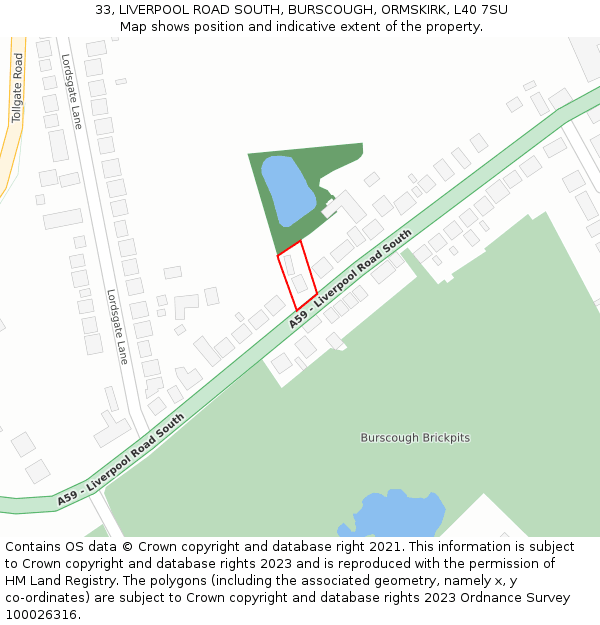 33, LIVERPOOL ROAD SOUTH, BURSCOUGH, ORMSKIRK, L40 7SU: Location map and indicative extent of plot