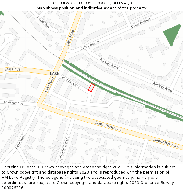 33, LULWORTH CLOSE, POOLE, BH15 4QR: Location map and indicative extent of plot