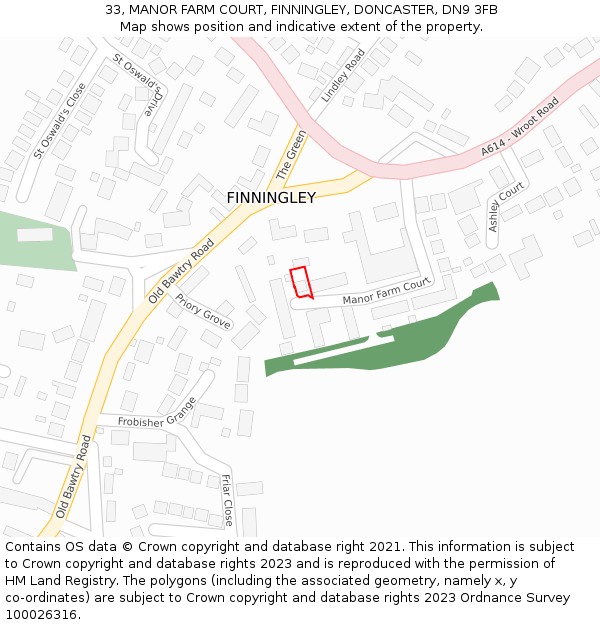 33, MANOR FARM COURT, FINNINGLEY, DONCASTER, DN9 3FB: Location map and indicative extent of plot