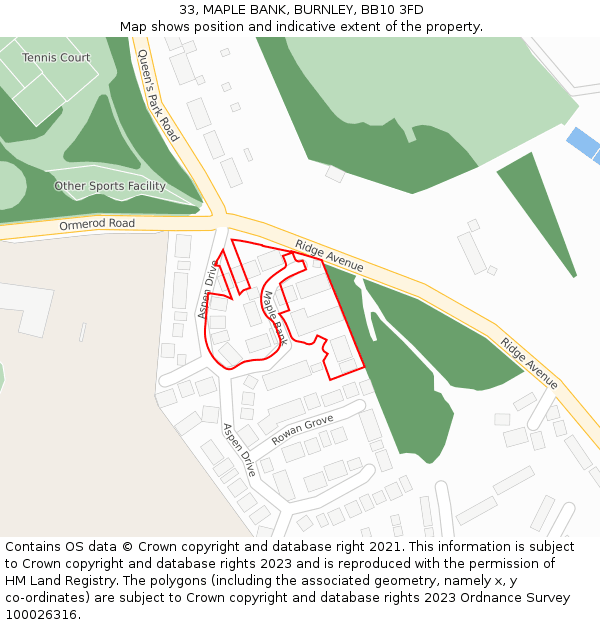 33, MAPLE BANK, BURNLEY, BB10 3FD: Location map and indicative extent of plot