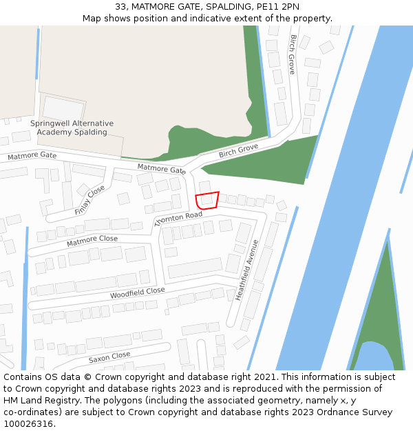 33, MATMORE GATE, SPALDING, PE11 2PN: Location map and indicative extent of plot