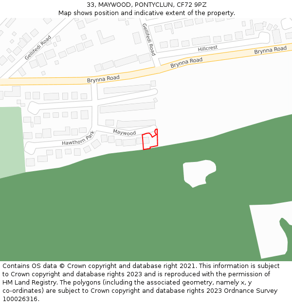 33, MAYWOOD, PONTYCLUN, CF72 9PZ: Location map and indicative extent of plot