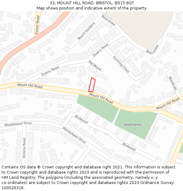 33, MOUNT HILL ROAD, BRISTOL, BS15 8QT: Location map and indicative extent of plot