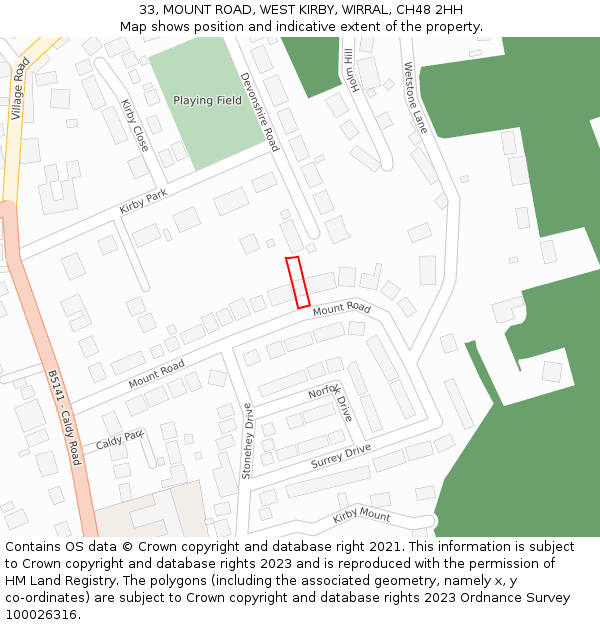 33, MOUNT ROAD, WEST KIRBY, WIRRAL, CH48 2HH: Location map and indicative extent of plot