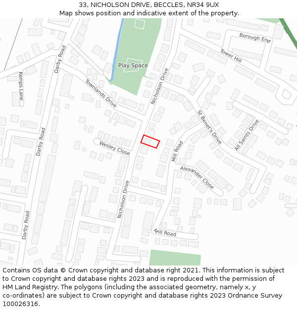 33, NICHOLSON DRIVE, BECCLES, NR34 9UX: Location map and indicative extent of plot