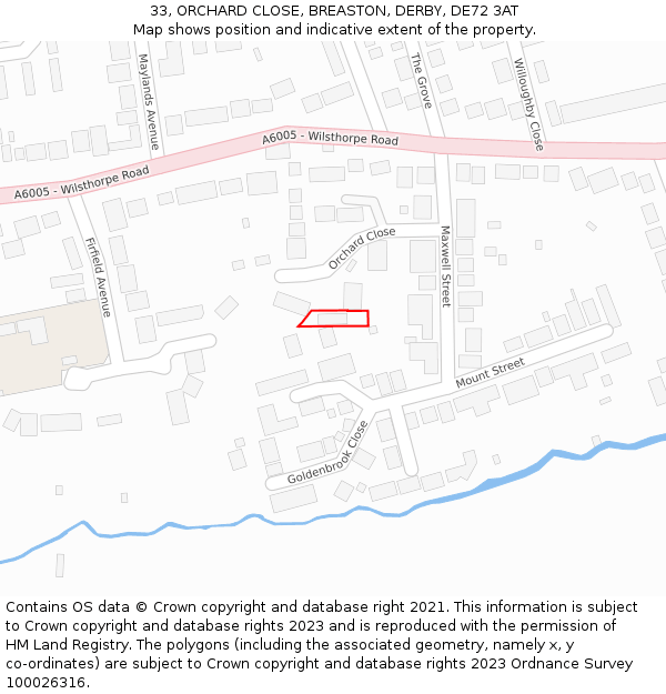 33, ORCHARD CLOSE, BREASTON, DERBY, DE72 3AT: Location map and indicative extent of plot