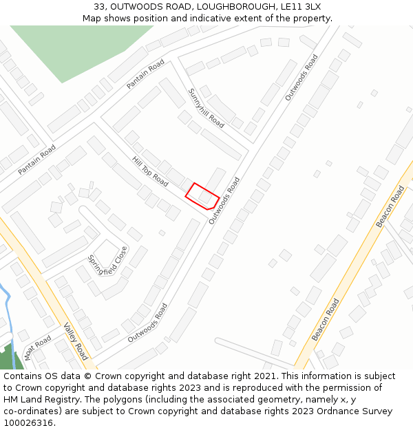 33, OUTWOODS ROAD, LOUGHBOROUGH, LE11 3LX: Location map and indicative extent of plot