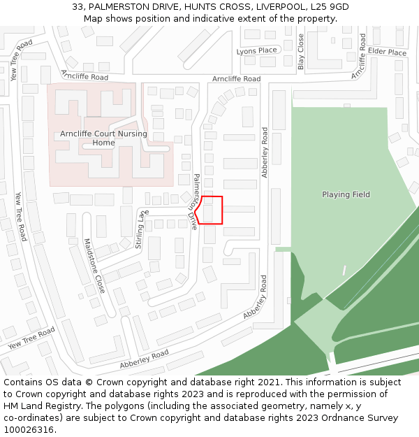 33, PALMERSTON DRIVE, HUNTS CROSS, LIVERPOOL, L25 9GD: Location map and indicative extent of plot