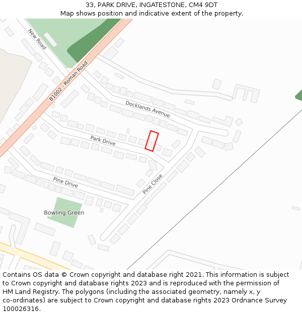 33, PARK DRIVE, INGATESTONE, CM4 9DT: Location map and indicative extent of plot