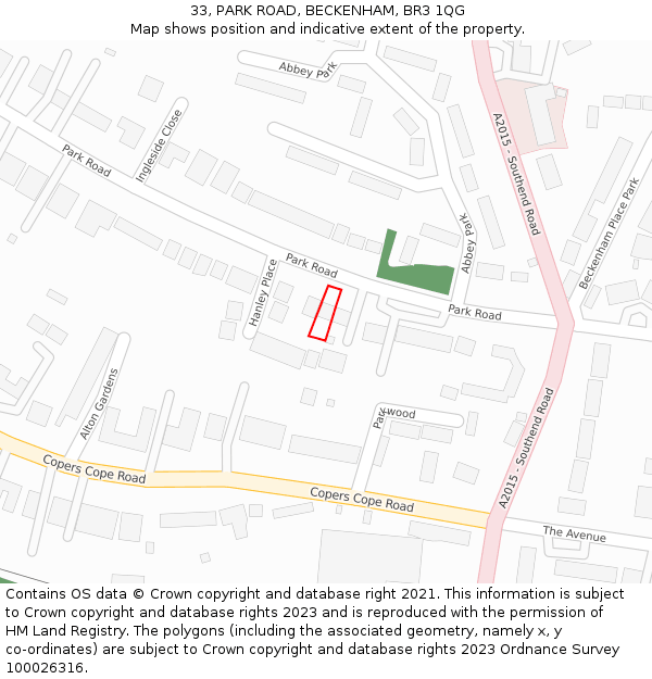 33, PARK ROAD, BECKENHAM, BR3 1QG: Location map and indicative extent of plot