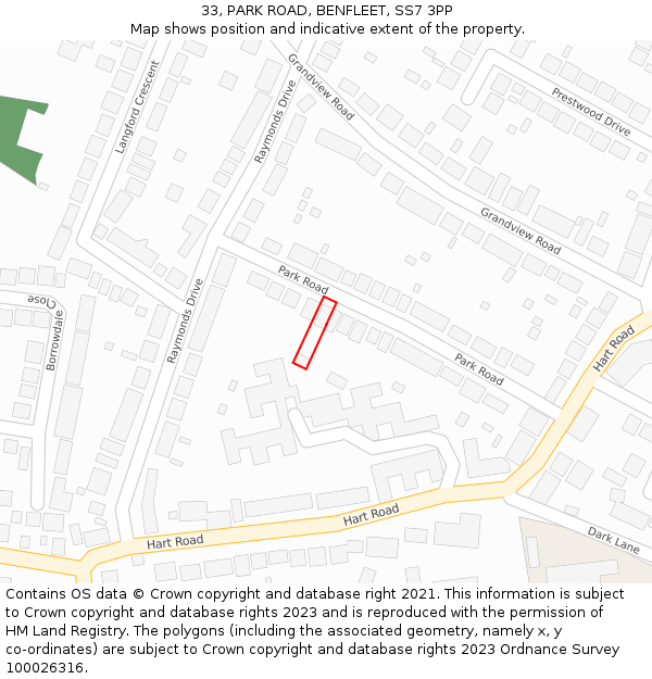 33, PARK ROAD, BENFLEET, SS7 3PP: Location map and indicative extent of plot