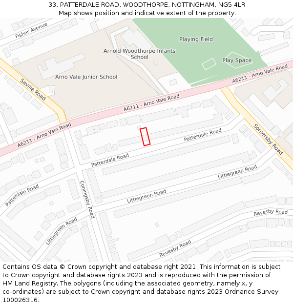 33, PATTERDALE ROAD, WOODTHORPE, NOTTINGHAM, NG5 4LR: Location map and indicative extent of plot