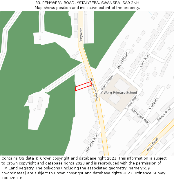 33, PENYWERN ROAD, YSTALYFERA, SWANSEA, SA9 2NH: Location map and indicative extent of plot