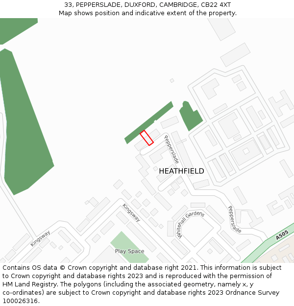 33, PEPPERSLADE, DUXFORD, CAMBRIDGE, CB22 4XT: Location map and indicative extent of plot