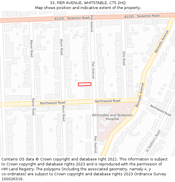 33, PIER AVENUE, WHITSTABLE, CT5 2HQ: Location map and indicative extent of plot