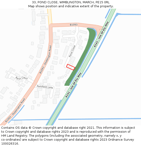 33, POND CLOSE, WIMBLINGTON, MARCH, PE15 0RL: Location map and indicative extent of plot