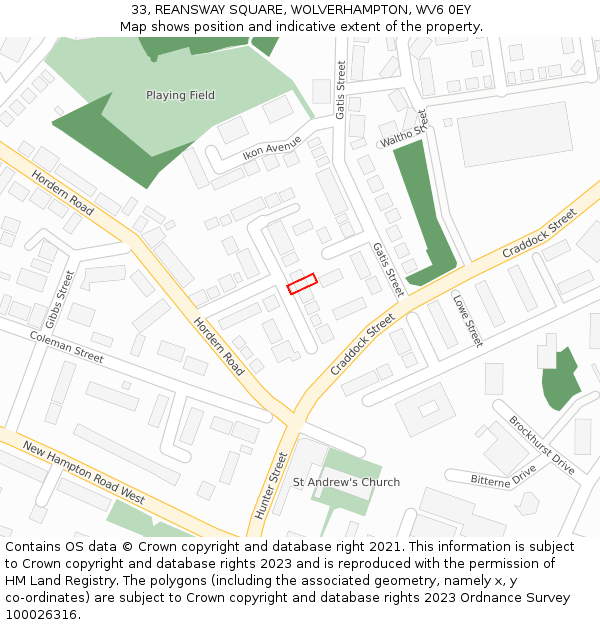 33, REANSWAY SQUARE, WOLVERHAMPTON, WV6 0EY: Location map and indicative extent of plot