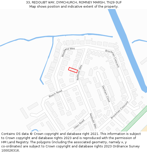 33, REDOUBT WAY, DYMCHURCH, ROMNEY MARSH, TN29 0UF: Location map and indicative extent of plot